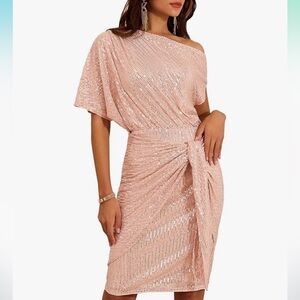 Grace Karin Red Sequin Off the Shoulder Ruched Dress